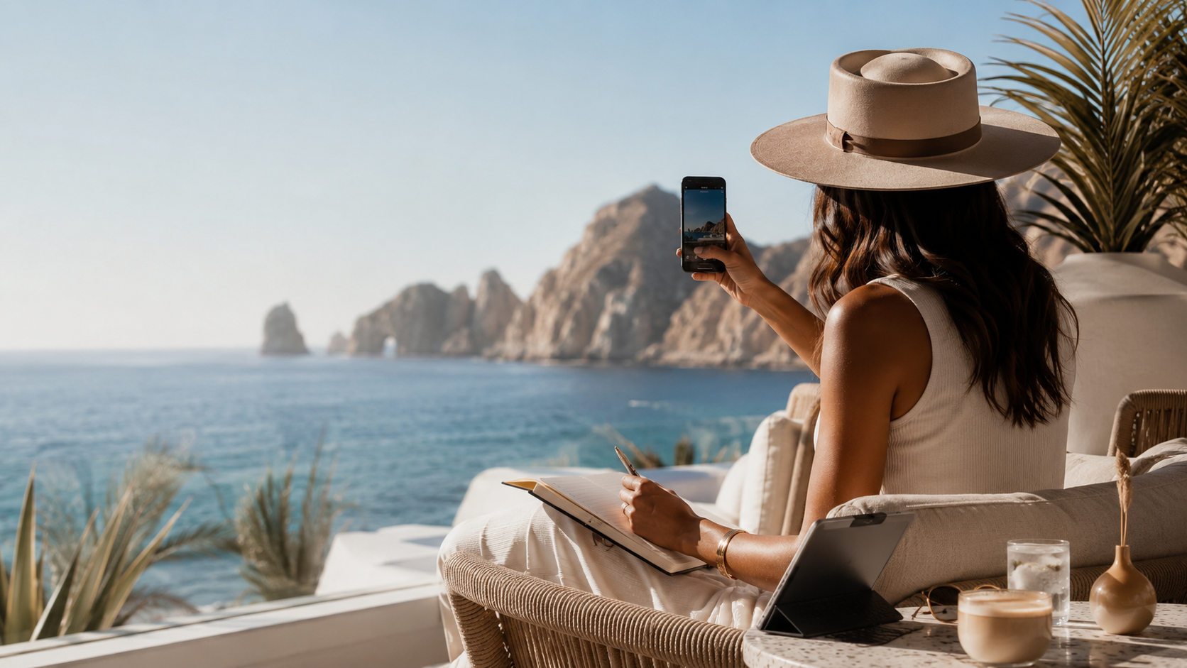 Luxury travel creator capturing Cabo content
